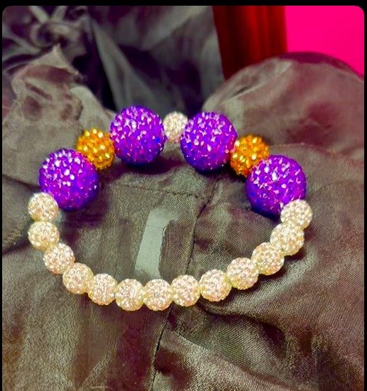 Purple, gold and pearl beaded jewelry set